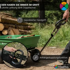Miweba Bollerwagen Dumper, verriegelbare Kippfunktion, robuste PP-Wanne, Anhängerkupplung, bis 300kg (Grün)