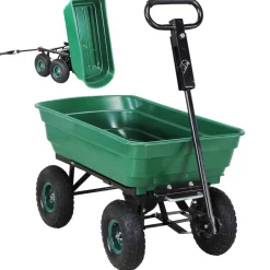 Miweba Bollerwagen Dumper, verriegelbare Kippfunktion, robuste PP-Wanne, Anhängerkupplung, bis 300kg (Grün)