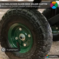 Miweba Bollerwagen Dumper, verriegelbare Kippfunktion, robuste PP-Wanne, Anhängerkupplung, bis 300kg (Grün)