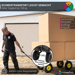Miweba Bollerwagen MB-700, Transportwagen mit 700 kg Traglast, klappbar, Doppelachse, Stahlrahmen (Grün)