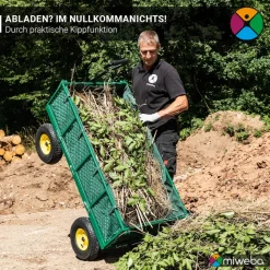 Miweba Bollerwagen MB-700, Transportwagen mit 700 kg Traglast, klappbar, Doppelachse, Stahlrahmen (Grün)