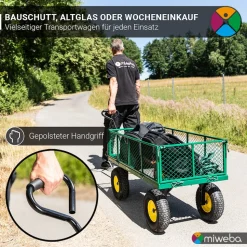 Miweba Bollerwagen MB-700, Transportwagen mit 700 kg Traglast, klappbar, Doppelachse, Stahlrahmen (Grün)