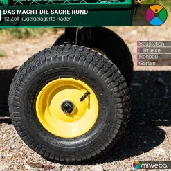Miweba Bollerwagen MB-700, Transportwagen mit 700 kg Traglast, klappbar, Doppelachse, Stahlrahmen (Grün)