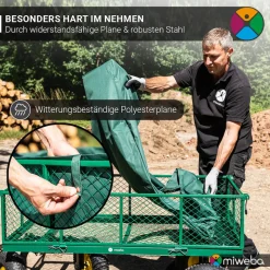 Miweba Bollerwagen MB-700, Transportwagen mit 700 kg Traglast, klappbar, Doppelachse, Stahlrahmen (Grün)