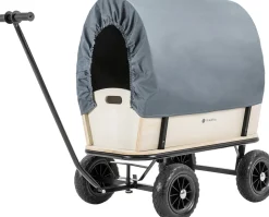 Miweba Holz-Bollerwagen Canvas, mit Dach, deichselgeführte Lenkachse, 180 kg, Profilreifen, Stahl