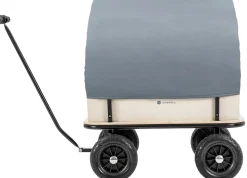 Miweba Holz-Bollerwagen Canvas, mit Dach, deichselgeführte Lenkachse, 180 kg, Profilreifen, Stahl