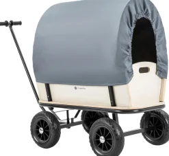 Miweba Holz-Bollerwagen Canvas, mit Dach, deichselgeführte Lenkachse, 180 kg, Profilreifen, Stahl