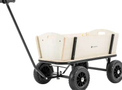Miweba Holz-Bollerwagen Canvas, mit Dach, deichselgeführte Lenkachse, 180 kg, Profilreifen, Stahl