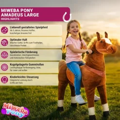 Miweba Pony Amadeus, Large, Spielpferd zum Reiten, ab 5 Jahren, integrierte Lenkung