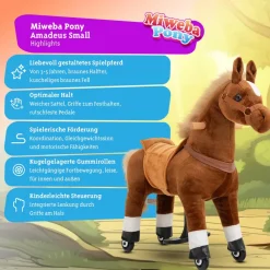 Miweba Pony Amadeus, Small, Spielpferd zum Reiten, 3-5 Jahre, integrierte Lenkung
