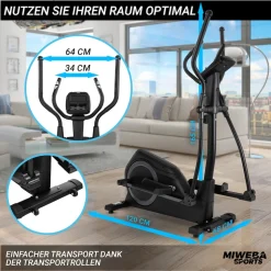 Miweba Sports Crosstrainer MC500, Pulsmessung, Transportrollen
