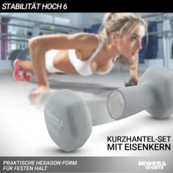 Miweba Sports Gymnastikhanteln 2er-Set NKH100, bodenschonend, 0,5-10 kg, Anti-Rutsch-Oberfläche (Grau, 2x 0,5 Kg)