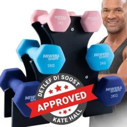 Miweba Sports Gymnastikhantel-Set NKH120, 1-3 kg, Neopren/Vinyl, Eisenkern, rutschfest, Hantelablage (Rosa, Türkis, Königsblau, Neopren)