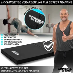 Miweba Sports Gymnastikmatte GM100, faltbar, rutschfest, Turnmatte für zuhause, Tragegriffe, PVC (Schwarz)