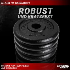 Miweba Sports Hantelscheiben HSG25, 4x 2,5 kg Hantel-Gewichte, passend für Ø 30mm, Set, Gusseisen