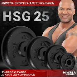 Miweba Sports Hantelscheiben HSG25, 4x 2,5 kg Hantel-Gewichte, passend für Ø 30mm, Set, Gusseisen