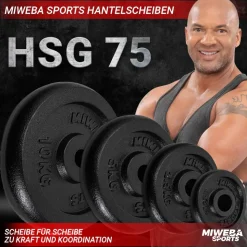 Miweba Sports Hantelscheiben HSG75, 4 x 5 kg Hantel-Gewichte, passend für Ø 30 mm, Set, Gusseisen