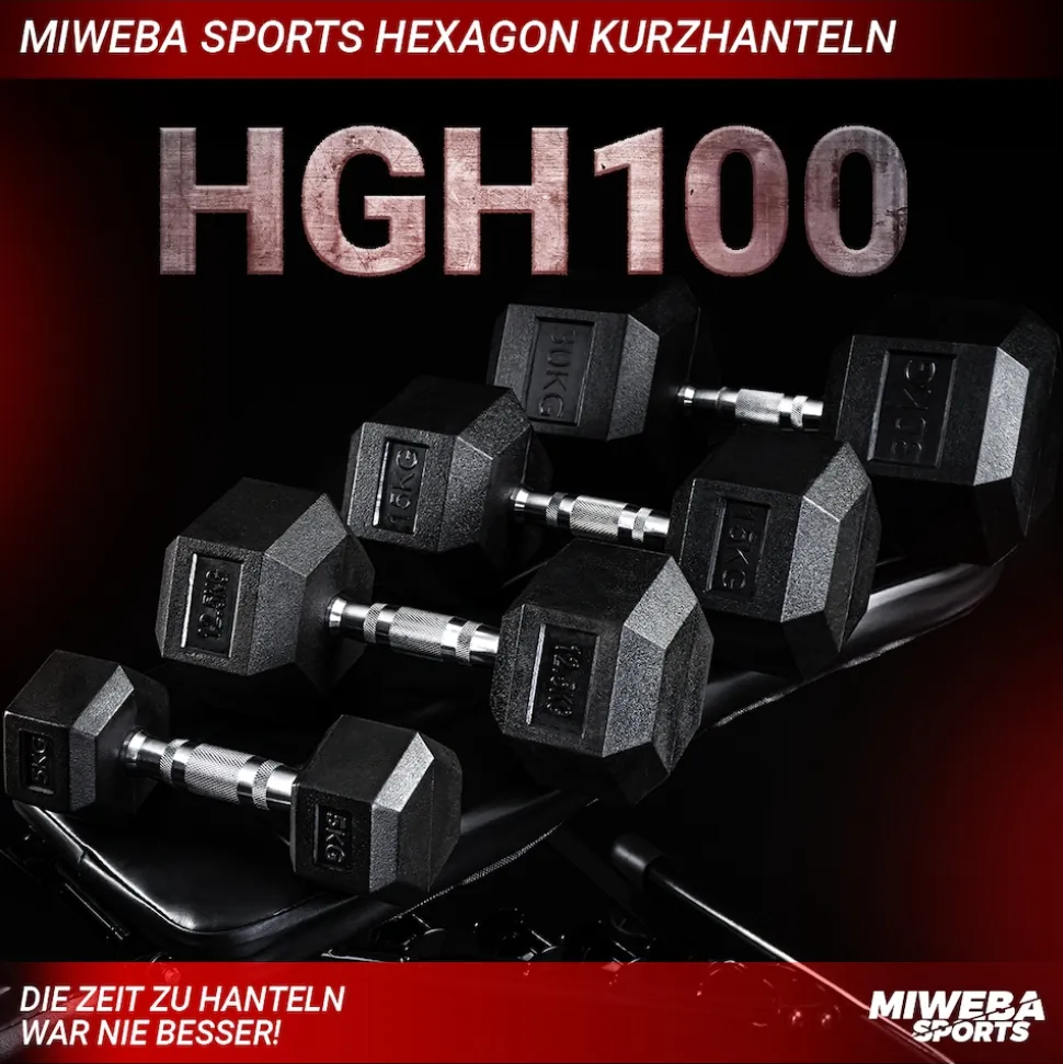 Miweba Sports Hexagon Kurzhanteln HGH100, Kurzhantel-Set, 2,5-15 kg, Gusseisen-Kern (Hantelpaar, 15 kg)