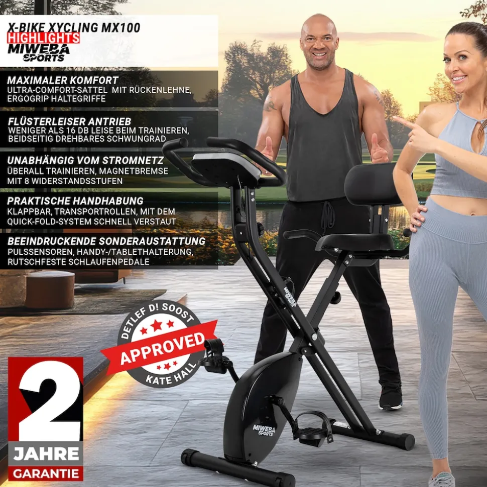 Miweba Sports Indoor-Cycle MX100 PRO mit Rückenlehne und ErgoGrip Griffen, klappbar (Pro, Schwarz/Grau)