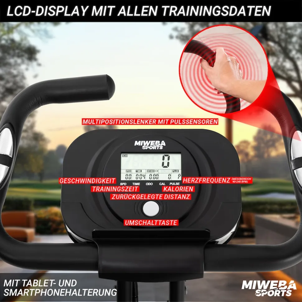 Miweba Sports Indoor-Cycle MX100 PRO mit Rückenlehne und ErgoGrip Griffen, klappbar (Pro, Schwarz/Grau)