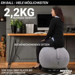 Miweba Sports 4in1-Gymnastikball-Set, Sitzball, 65 cm, Ballschale, Pumpe, Bezug, Schlingentrainer (Grau)