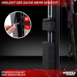 Miweba Sports 50in1-Kraftstation MK500 Pro, Fitnessstation mit ca. 60 kg Seilzug, Butterfly, Zugturm