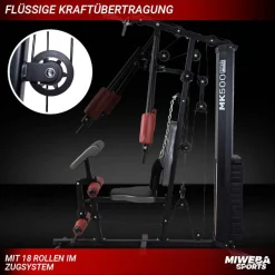 Miweba Sports 50in1-Kraftstation MK500 Pro, Fitnessstation mit ca. 60 kg Seilzug, Butterfly, Zugturm