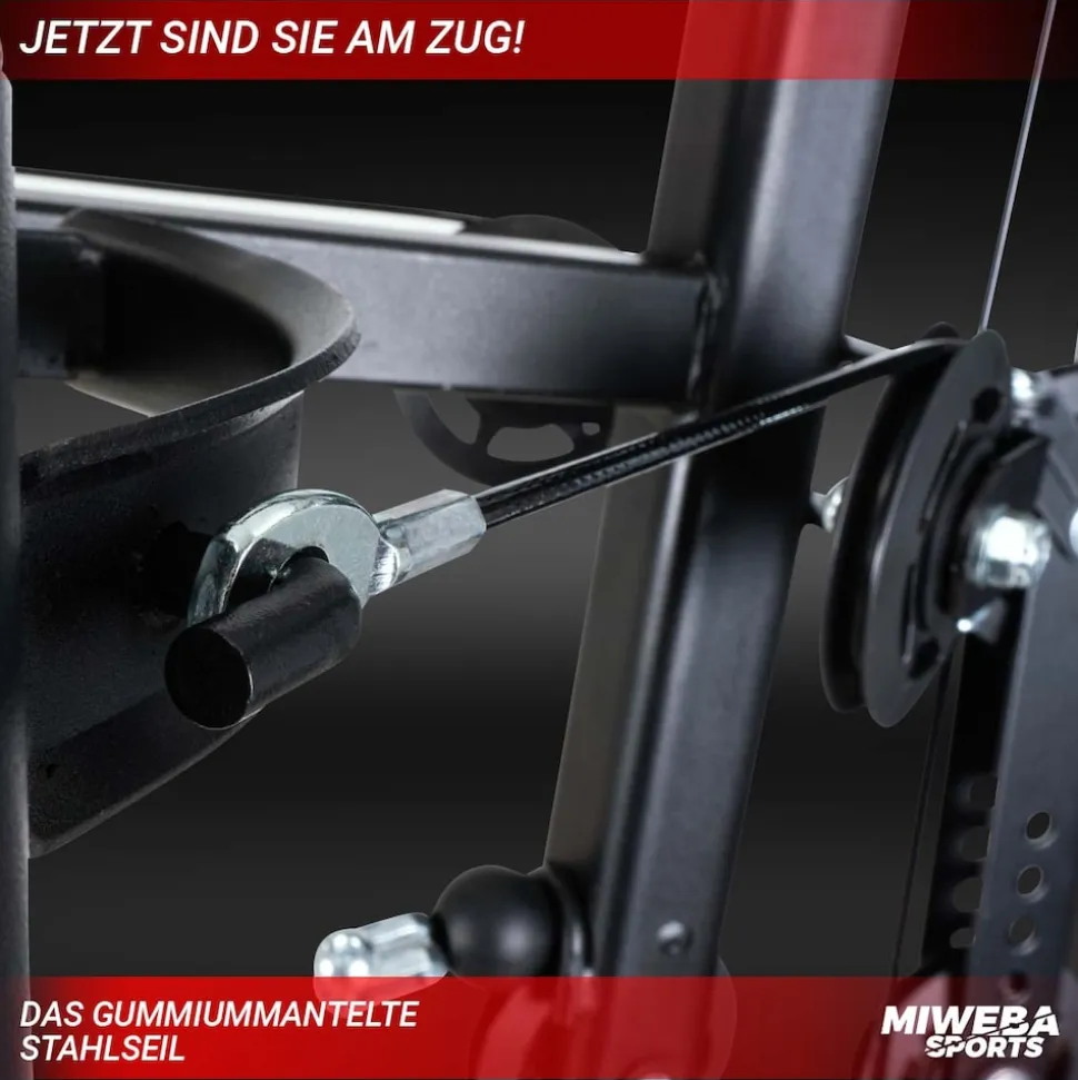 Miweba Sports 50in1-Kraftstation MK500 Pro, Fitnessstation mit ca. 60 kg Seilzug, Butterfly, Zugturm