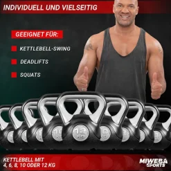 Miweba Sports Kettlebell KB200, Kunststoff-Kugelhantel, 4-12 kg, Anti-Rutsch-Griff, Hartgummifüße (4,0 kg)