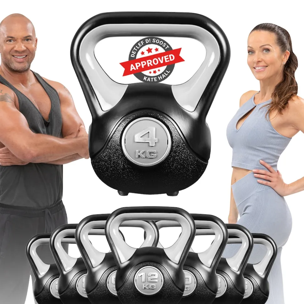 Miweba Sports Kettlebell KB200, Kunststoff-Kugelhantel, 4-12 kg, Anti-Rutsch-Griff, Hartgummifüße (4,0 kg)