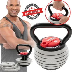 Miweba Sports Kettlebell KB300, verstellbar, 3,4-18 kg, 6 Gewichtscheiben, Easy-Lock-Mechanismus