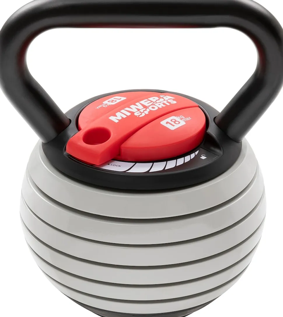 Miweba Sports Kettlebell KB300, verstellbar, 3,4-18 kg, 6 Gewichtscheiben, Easy-Lock-Mechanismus