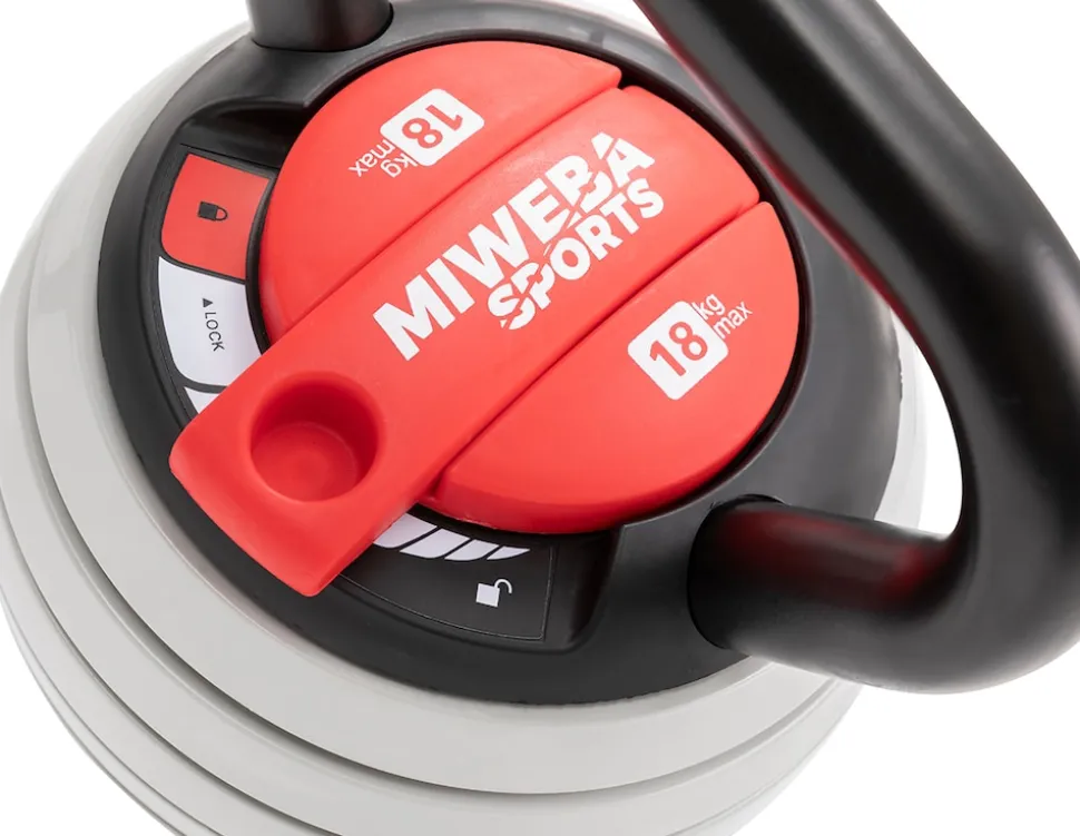 Miweba Sports Kettlebell KB300, verstellbar, 3,4-18 kg, 6 Gewichtscheiben, Easy-Lock-Mechanismus