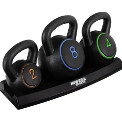 Miweba Sports Kettlebell-Set, 2-7 kg, Kettlebell-Ablage, Kugelhantel Indoor und Outdoor, Betonfüllung (2 - 8 kg)