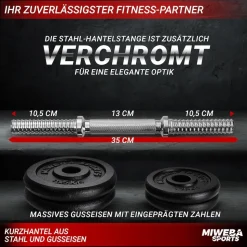Miweba Sports Kurzhantel MKH110, 10 kg, Gewichte aus Gusseisen, Stahl-Hantelstange, Sternverschluss (Hantelpaar)