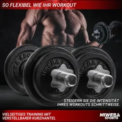 Miweba Sports Kurzhantel MKH110, 10 kg, Gewichte aus Gusseisen, Stahl-Hantelstange, Sternverschluss (Hantelpaar)