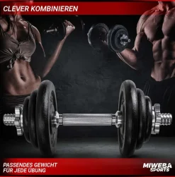 Miweba Sports Kurzhantel-Set MKH120, 20kg, Hantelkoffer, Gewichte aus Gusseisen, Stahl-Hantelstange (Mit Koffer)