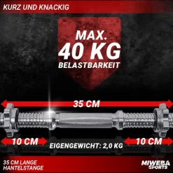 Miweba Sports Kurzhantelstange KH100, Sternverschluss, 35cm, Ø30mm, bis 40 kg, Stahl, 2er-Set (2 Stück)