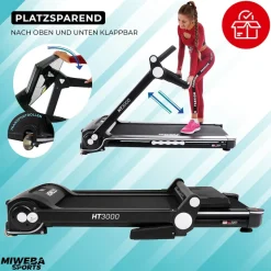 Miweba Sports Laufband Home Track HT3000, mit Steigung, 1300 Watt, 1-16 km/h, 12 Programme, klappbar (2.0, Schwarz/Weiß)