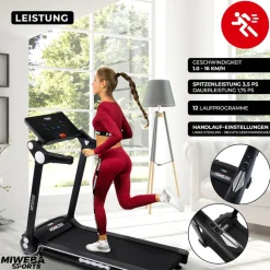Miweba Sports Laufband Home Track HT3000, mit Steigung, 1300 Watt, 1-16 km/h, 12 Programme, klappbar (2.0, Schwarz/Weiß)