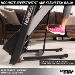 Miweba Sports Laufband Home Track HT1000F, klappbar, mit Steigung, 1-16km/h, Quick-Speed, Safety-Key (Schwarz)