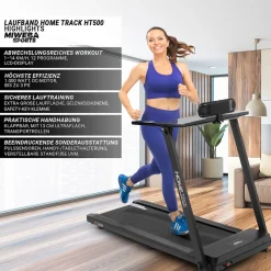 Miweba Sports Laufband Home Track HT500, klappbar, 1-14 km/h, Handy/-Tablethalter, 12 Programme (Schwarz)
