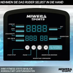 Miweba Sports Rudergerät MR100, Rudermaschine kompakt, Schaumstoff-Sitz, Display, Magnetbremse (Grau)
