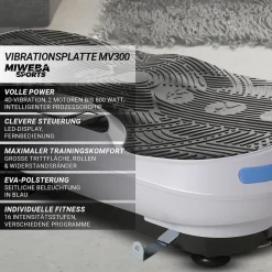 Miweba Sports Vibrationsplatte MV300, 4D-Wave-Vibration, Fernbedienung, 800 Watt, 16 Stufen, LED (Weiß)