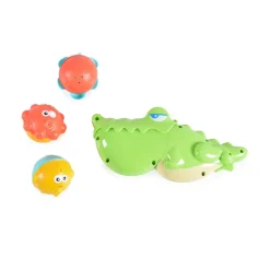 Moni Baby-Badespielzeug Krokodil HE0263, 4-teilig, drei Bälle, Wasserspielzeug grün