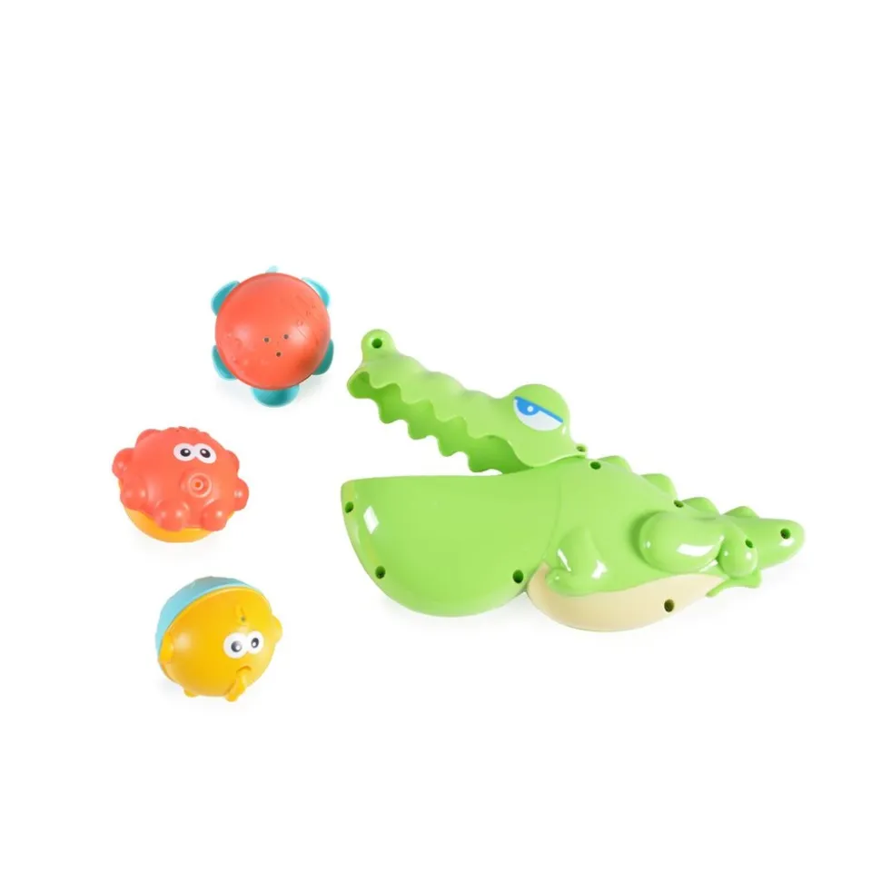 Moni Baby-Badespielzeug Krokodil HE0263, 4-teilig, drei Bälle, Wasserspielzeug grün