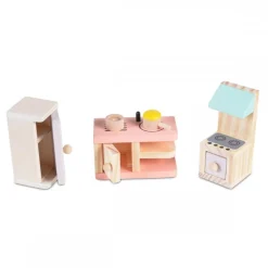 Moni Holz-Puppenmöbel Küche 4013 Möbelset Kühlschrank Herd Küchentheke Zubehör bunt