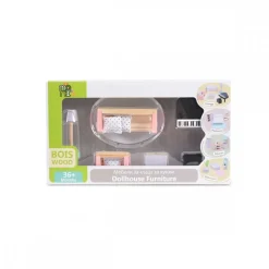 Moni Holz-Puppenmöbel Wohnzimmer 4011 Möbelset Klavier Sofa Lampe Tisch Teppich bunt