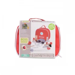 Moni Holzspielzeug Erste Hilfe Set 4501 Arztkoffer, 10-tlg, Tasche, Thermometer rot