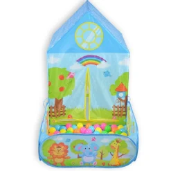 Moni 2 in 1 Kinderspielzelt Zoo 995-5001E, Bällebad, 50 Spielbälle, Stofftüren blau